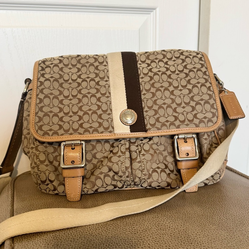 Coach Voyager Signature Logo Monogram Canvas Messenger Bag